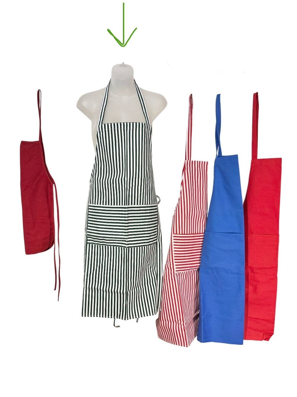 Kitchen or Craft Bib Apron with Pockets, Green & White Striped, Never Worn